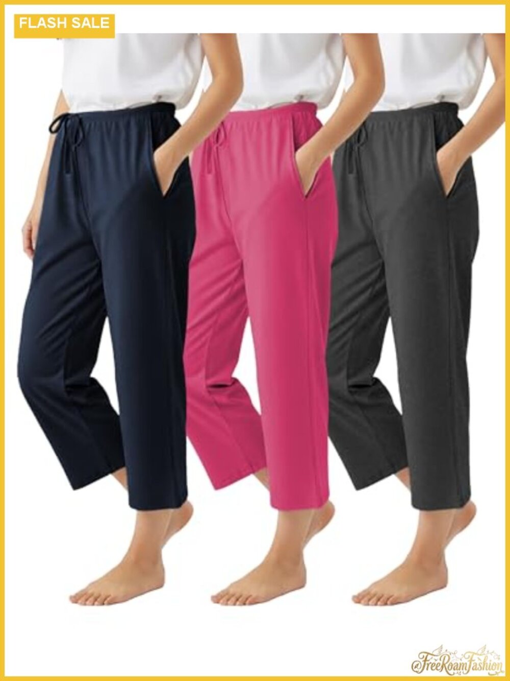 Womens Capri Pajama Lounge Pants Cotton Stretch Drawstring Sleep Bottoms